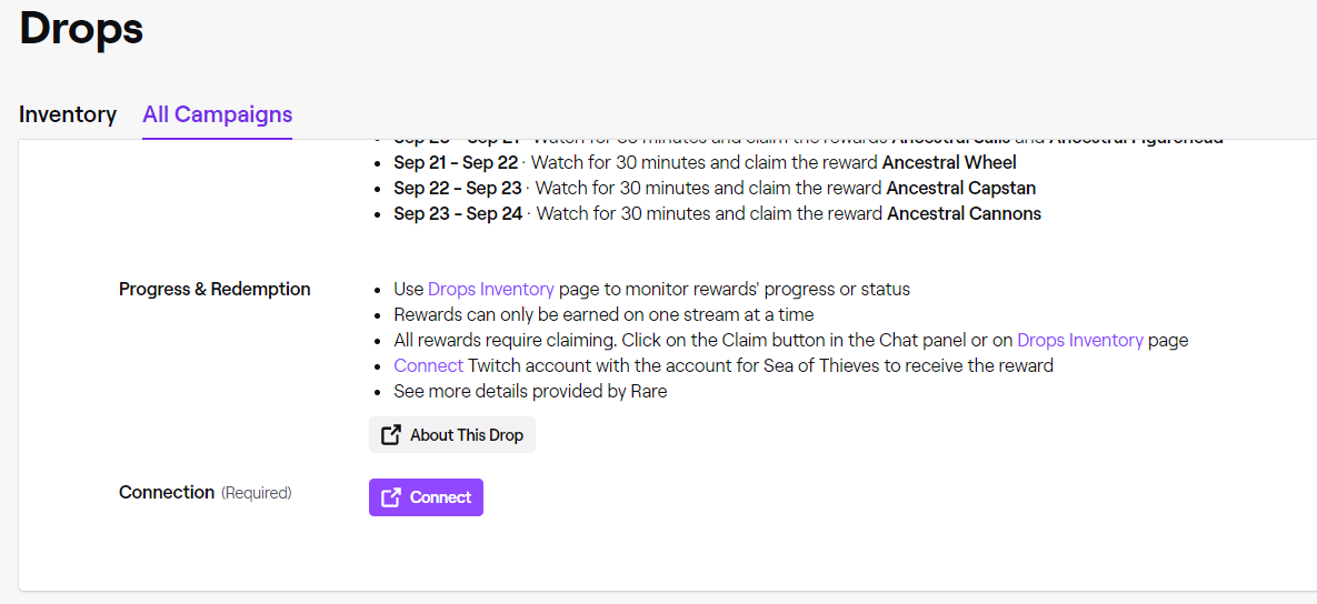 สกรีนช็อตของเมนูเปิดแคมเปญจาก Twitch