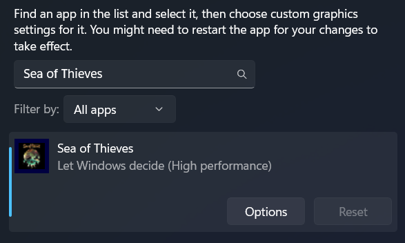 Uno screenshot che mostra Sea of Thieves elencato in un menu di ricerca