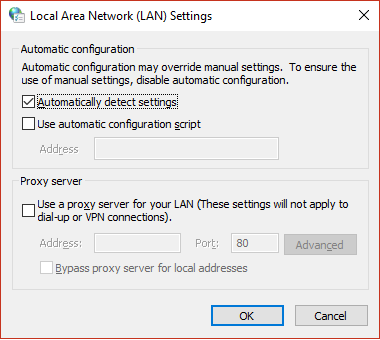 Screenshot of the properies menu for LAN settings through Windows