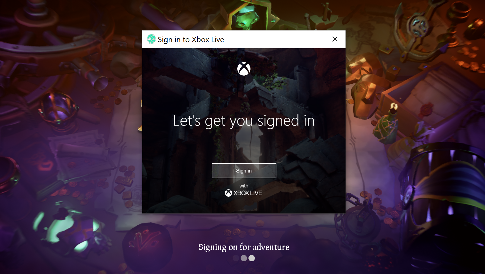 Captura de pantalla que muestra el mensaje de inicio de sesión de Xbox Live