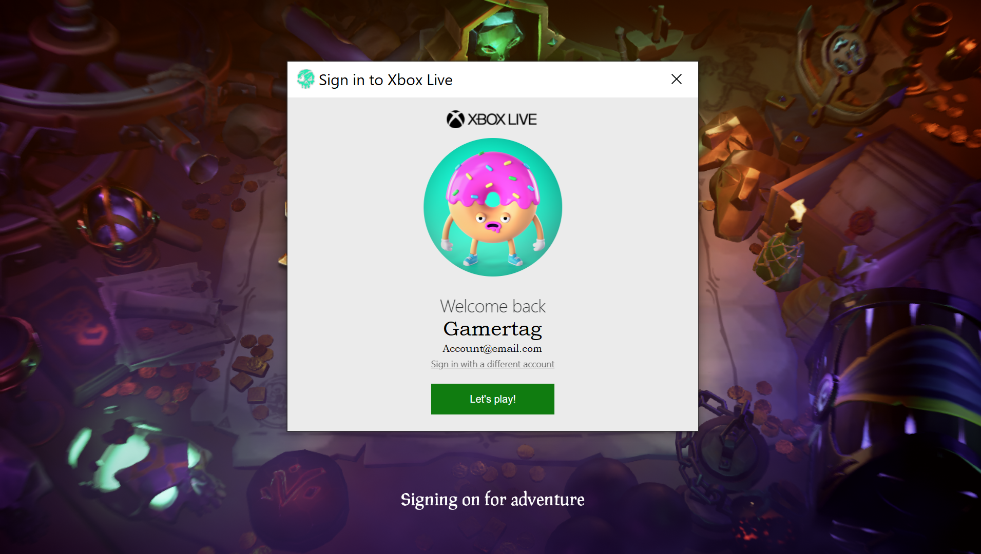 アカウントのサインインに成功した後、Xbox Live への歓迎を示すとともに Xbox Live のゲーマータグを表示するスクリーンショット