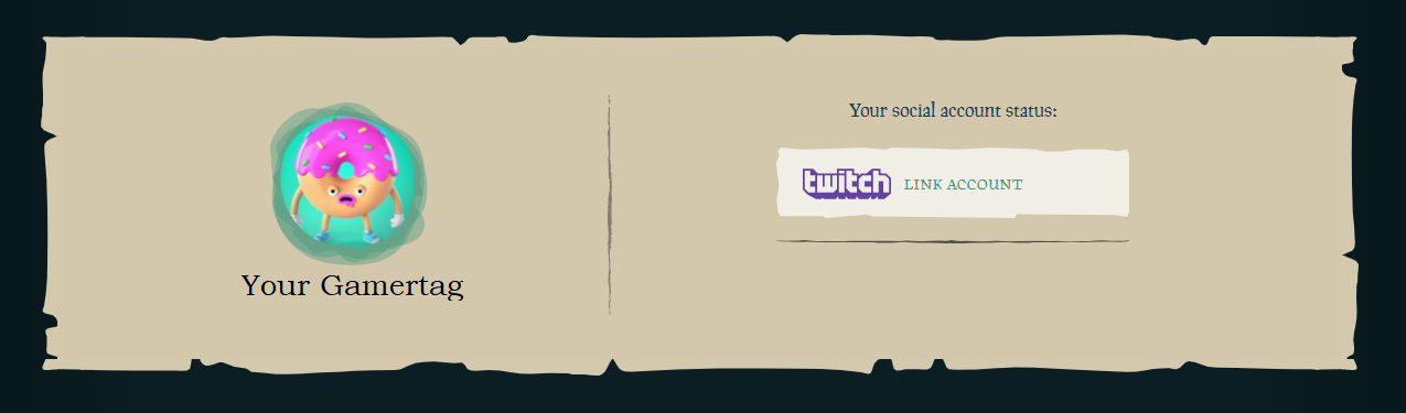 Screenshot of the Sea of Thieves website account linking window for Twitch accounts
